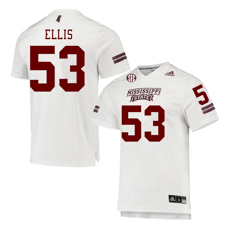 Men #53 Malik Ellis Mississippi State Bulldogs College Football Jerseys Stitched Sale-White